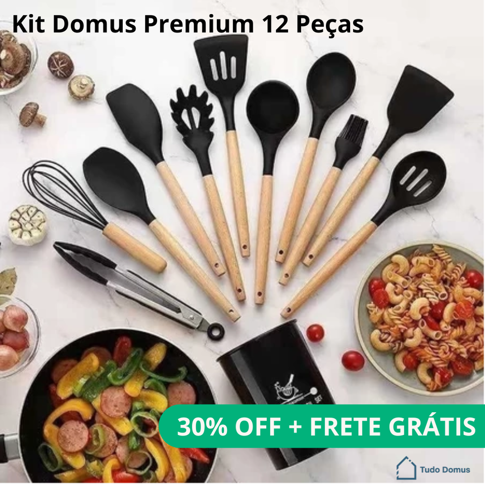 Kit Domus Premium 12 Peças – Silicone & Madeira [30% OFF]