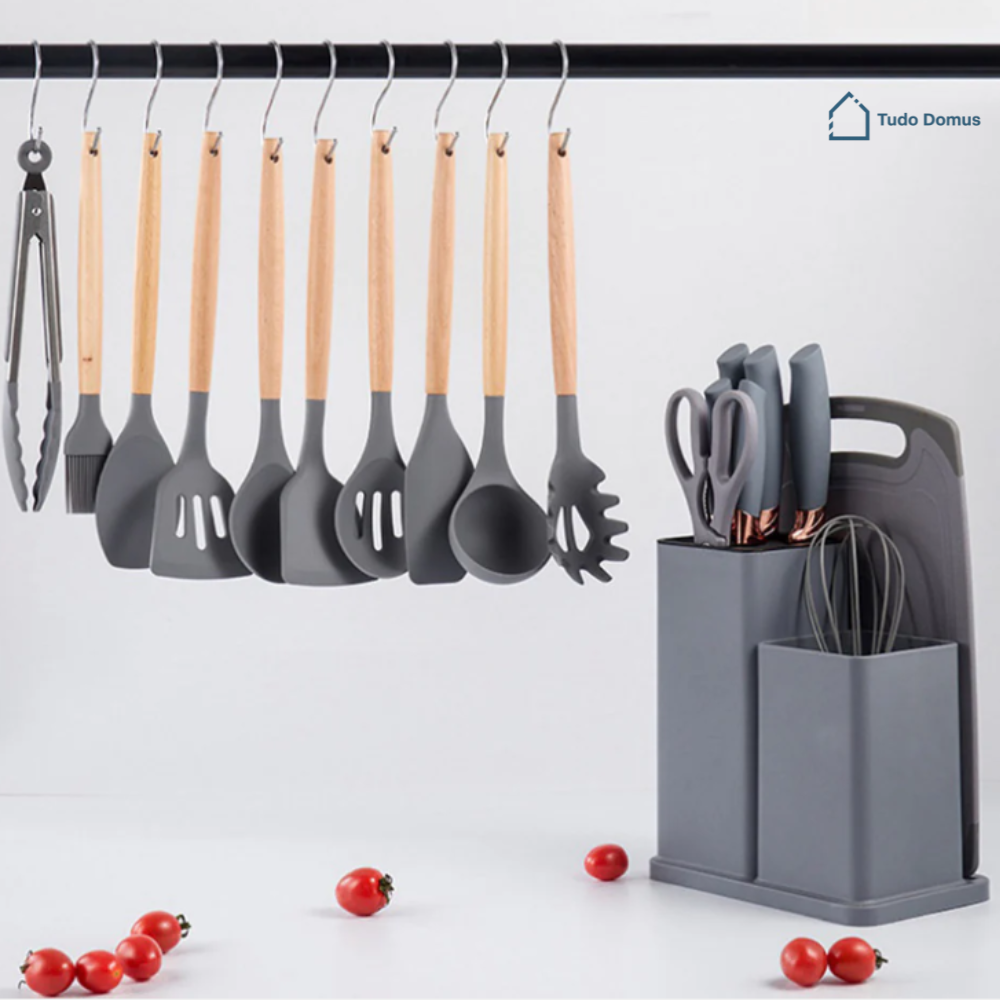 Kit 19 Utensílios Premium em Silicone com Tábua – EssenzaCook™ [30% OFF]