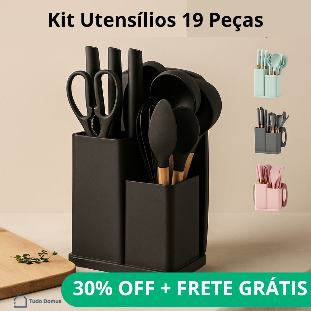 Kit 19 Utensílios Premium em Silicone com Tábua – EssenzaCook™ [30% OFF]