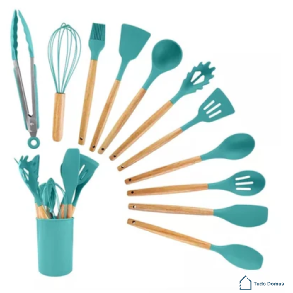 Kit Domus Premium 12 Peças – Silicone & Madeira [30% OFF]