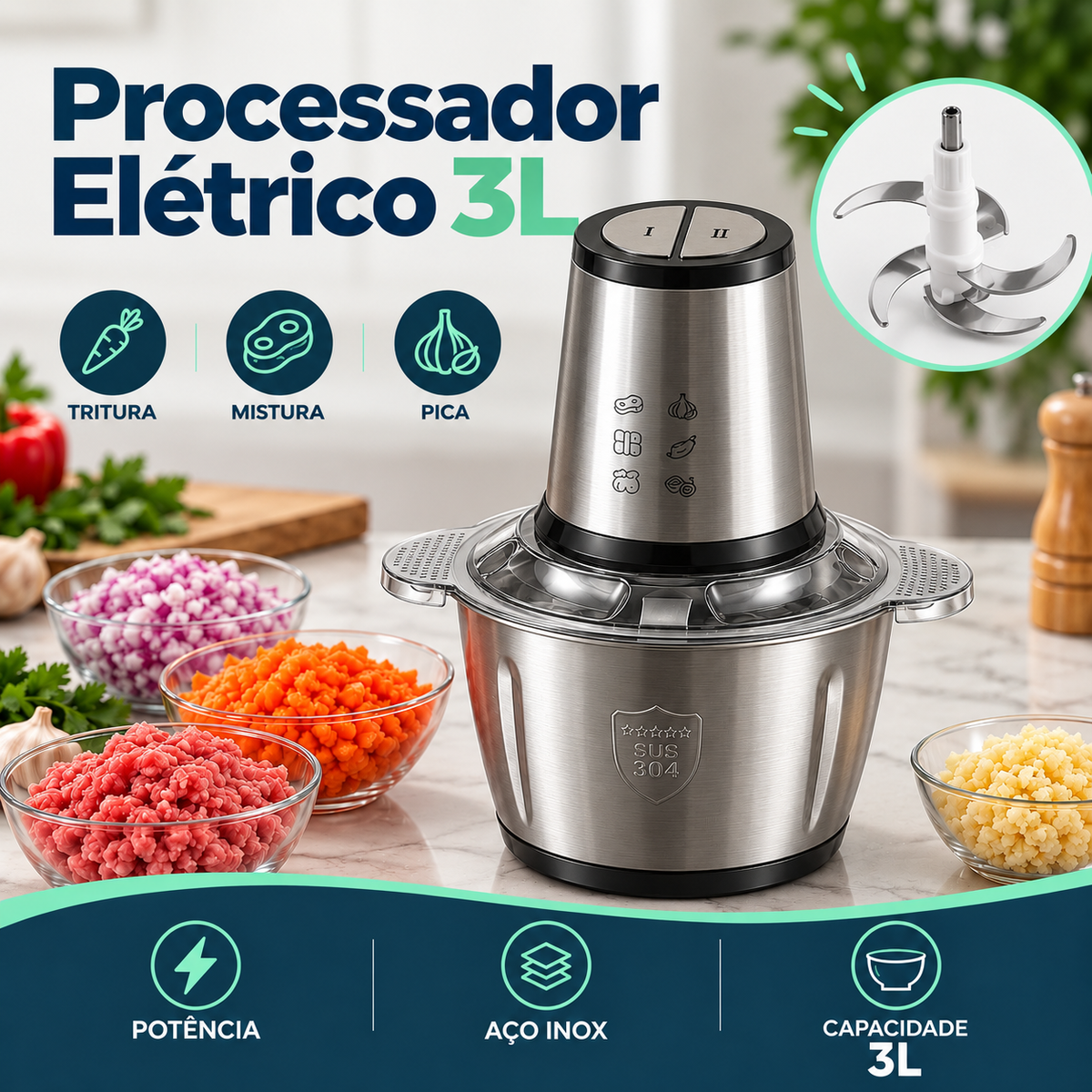 Processador Elétrico de Alimentos — DomusMix Pro