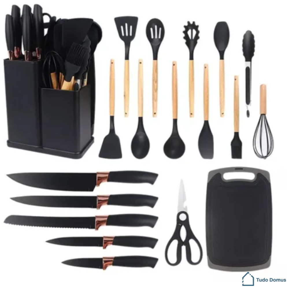 Kit 19 Utensílios Premium em Silicone com Tábua – EssenzaCook™ [30% OFF]