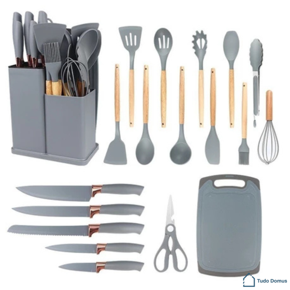 Kit 19 Utensílios Premium em Silicone com Tábua – EssenzaCook™ [30% OFF]