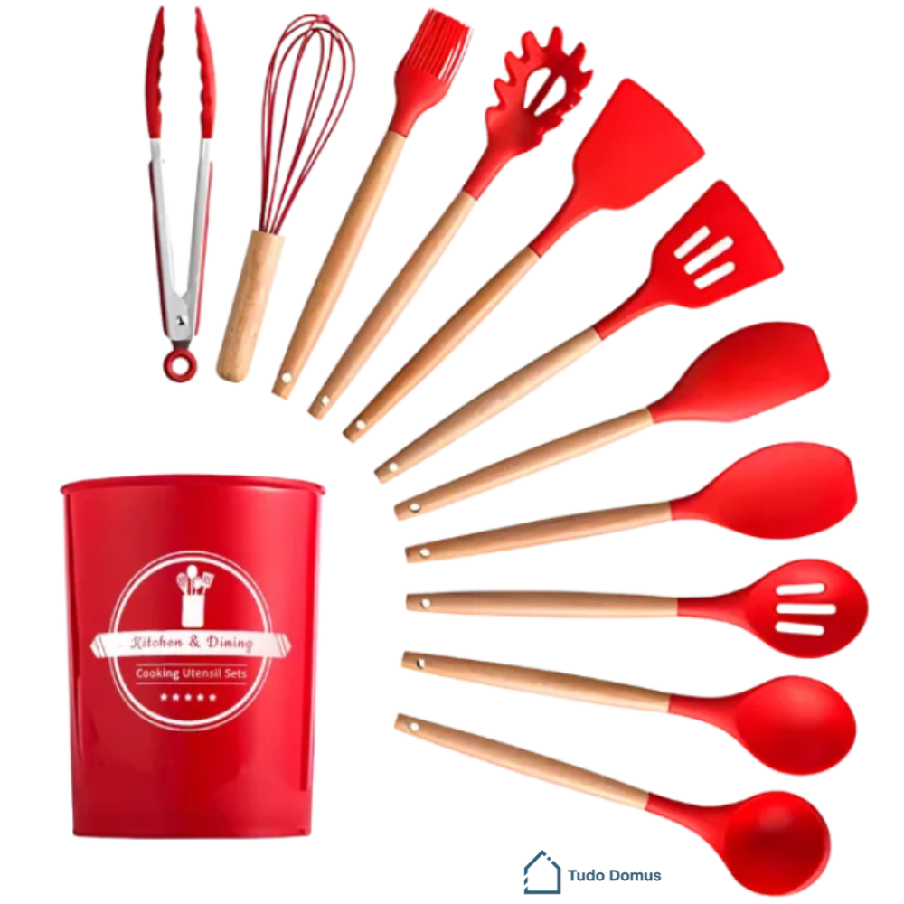 Kit Domus Premium 12 Peças – Silicone & Madeira [30% OFF]