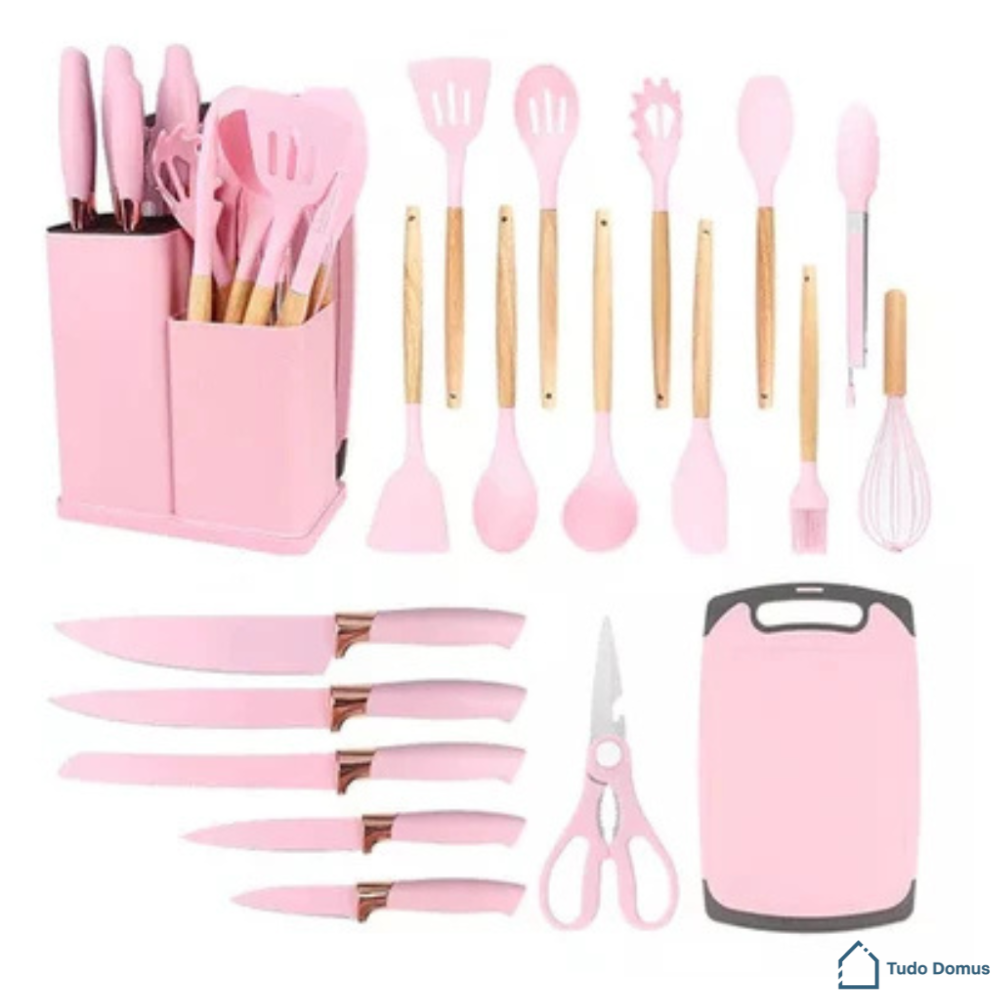 Kit 19 Utensílios Premium em Silicone com Tábua – EssenzaCook™ [30% OFF]
