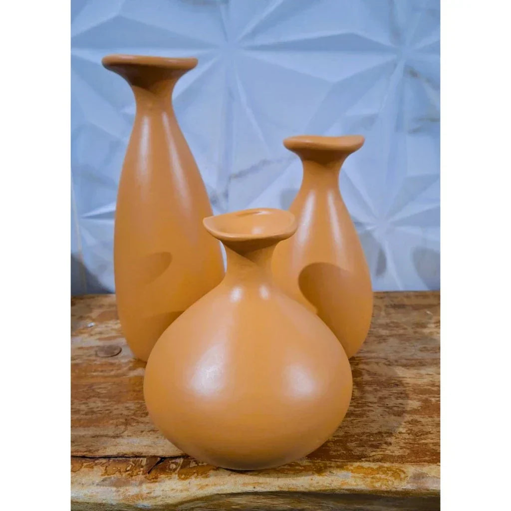 Trio de Vasos Garrafa de Cerâmica Decorativos