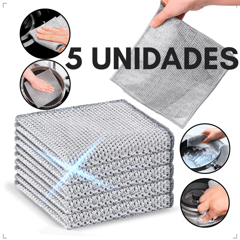 Kit 5 Panos De Limpeza De Lavagem De Aço