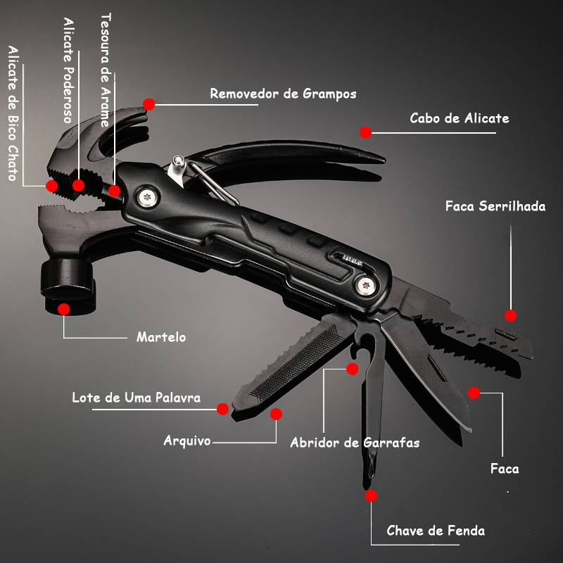 Martelo Portátil Multifuncional Garra Ao Ar Livre Camping Adventure Survival Kit Com Bolsa de Nylon