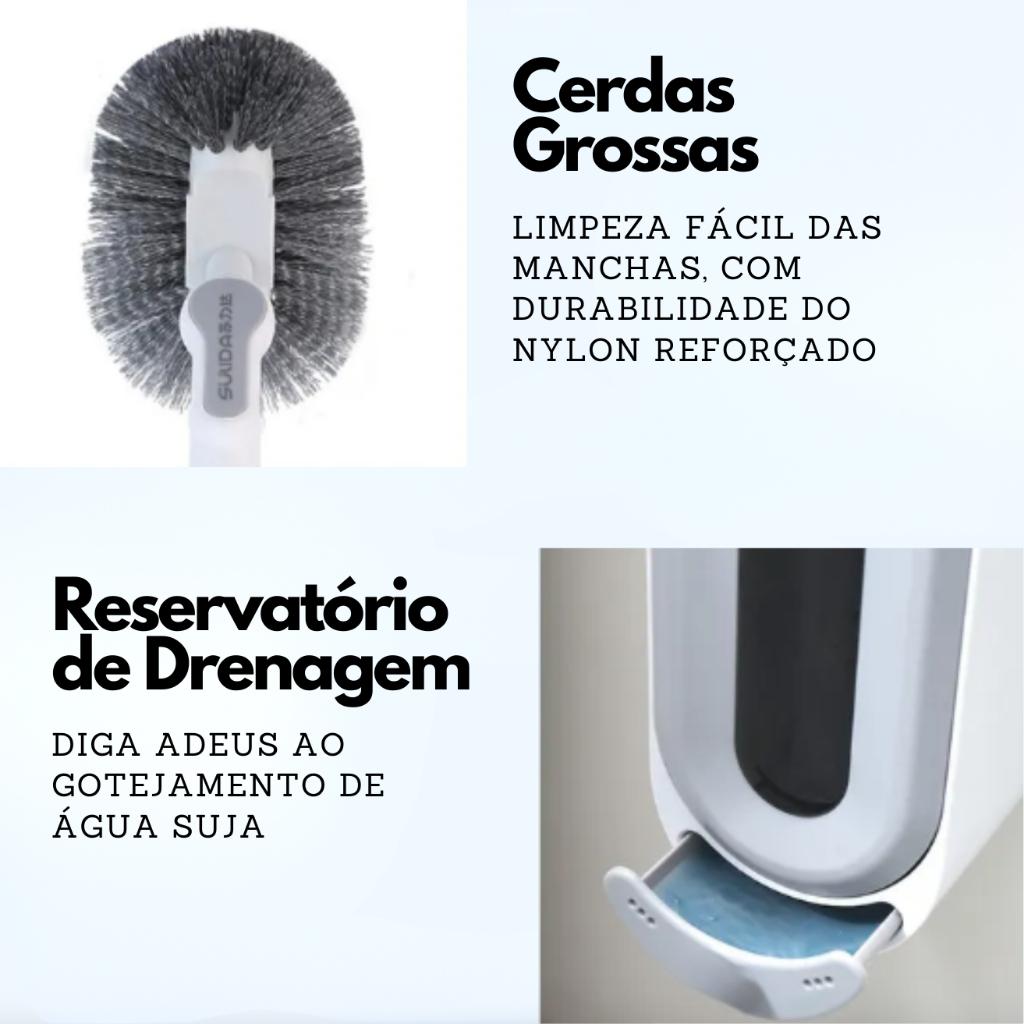 Escova Sanitária com Suporte Automático de Parede - Banheiro, Drenagem e Cerdas Resistentes