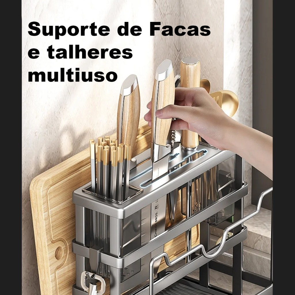 Organizador De Facas E Talheres Suporte Com Escorredor