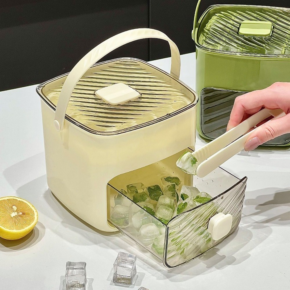 Dispenser De Gelo Bandeja Caixa 48 Cubos Forma De Gelo Com Gaveta Botão Solta Gelo E Pegador