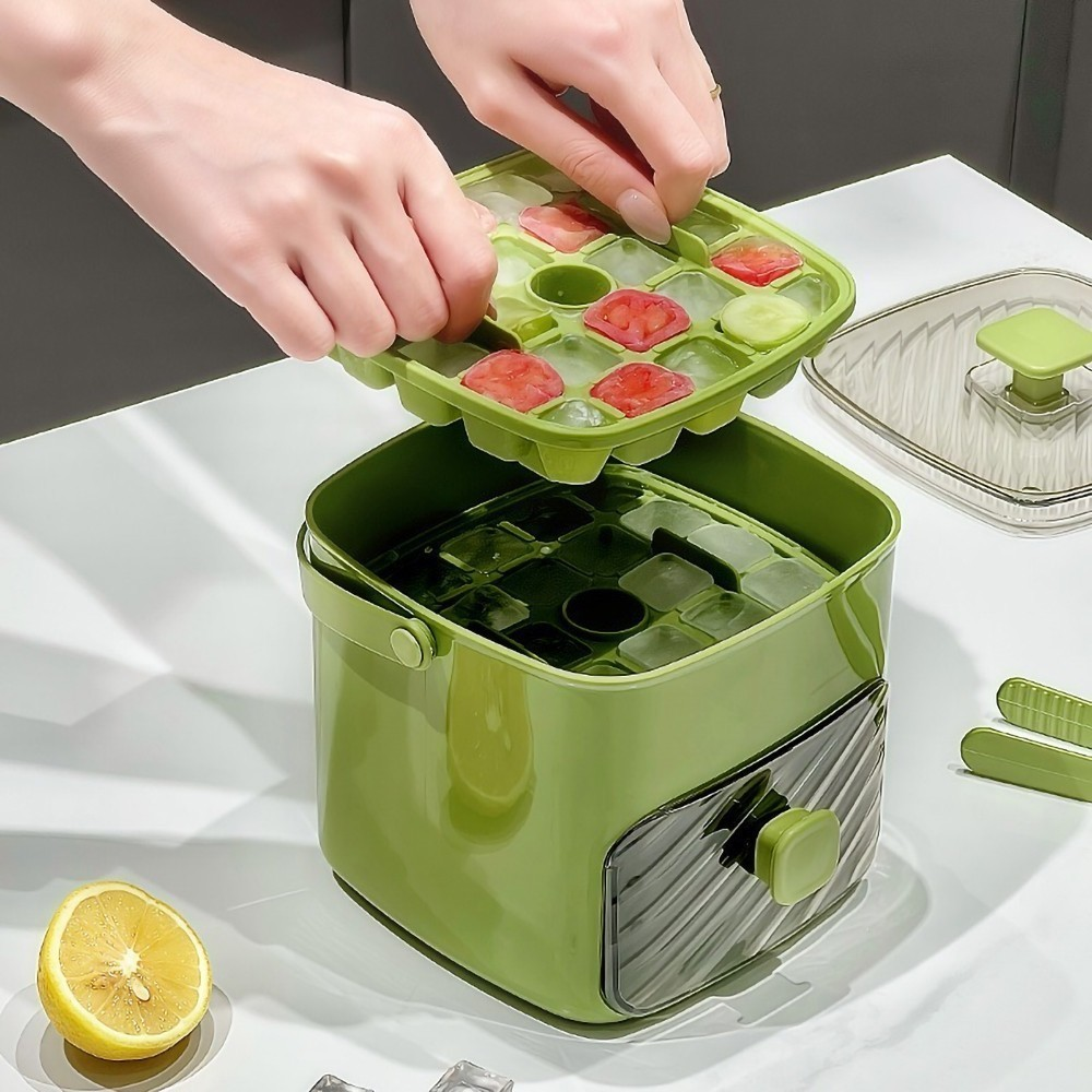 Dispenser De Gelo Bandeja Caixa 48 Cubos Forma De Gelo Com Gaveta Botão Solta Gelo E Pegador